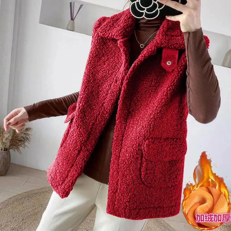 Faux Lamb Wool Thick Velvet Thickened Vest Jacket Female 2022 Autumn Winter Ladies Korean Outwear Waistcoat Vest Tops Women Warm