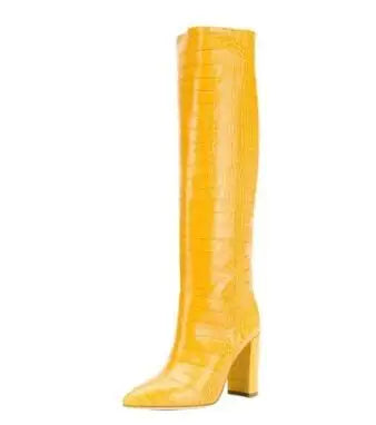 Pointed Toe Slip On Leather Knee High Boots for Women