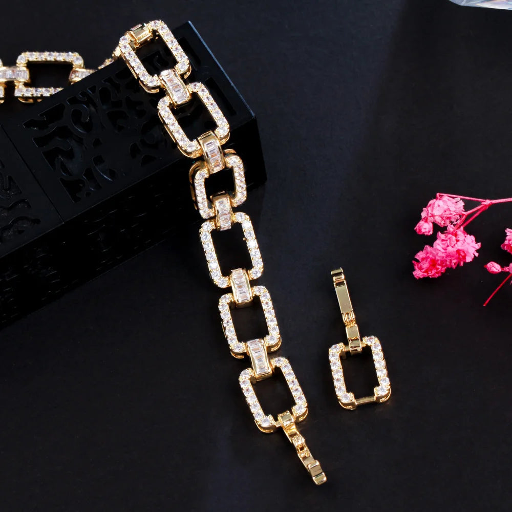 Gold Cubic Zirconia Cuban Link Bracelet