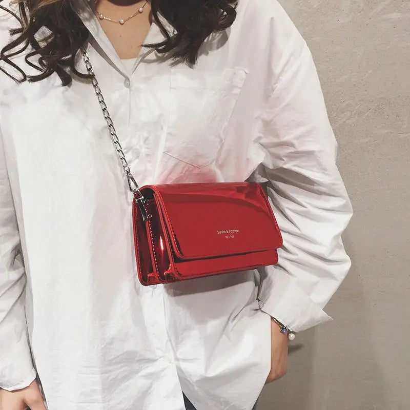 Laser Cut Mirror Chain Flap Shoulder Bag for Women