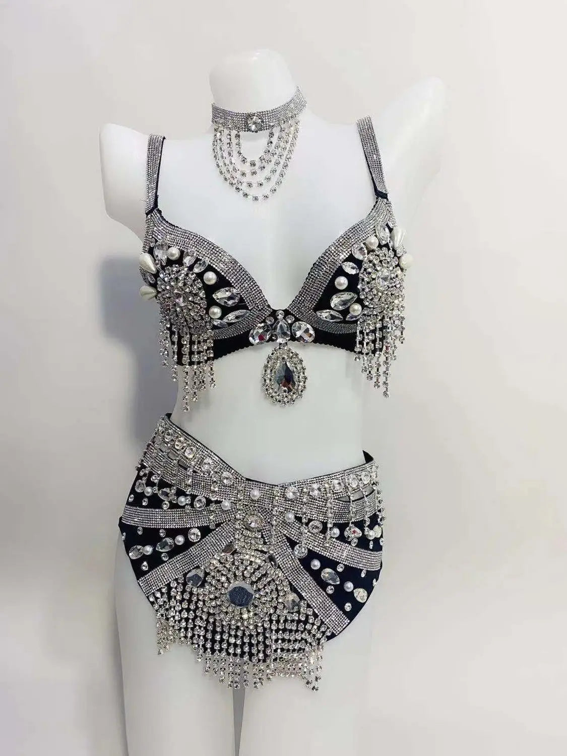 Gold Rhinestone Belly Dance Bikini Costume for Women