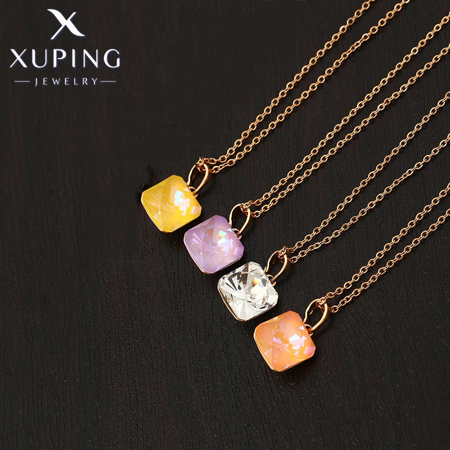 Square Crystal Pendant Necklace