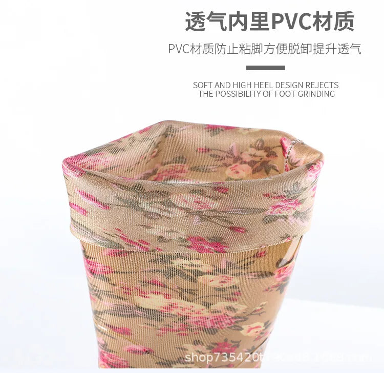 Warm Floral Platform Rain Boots
