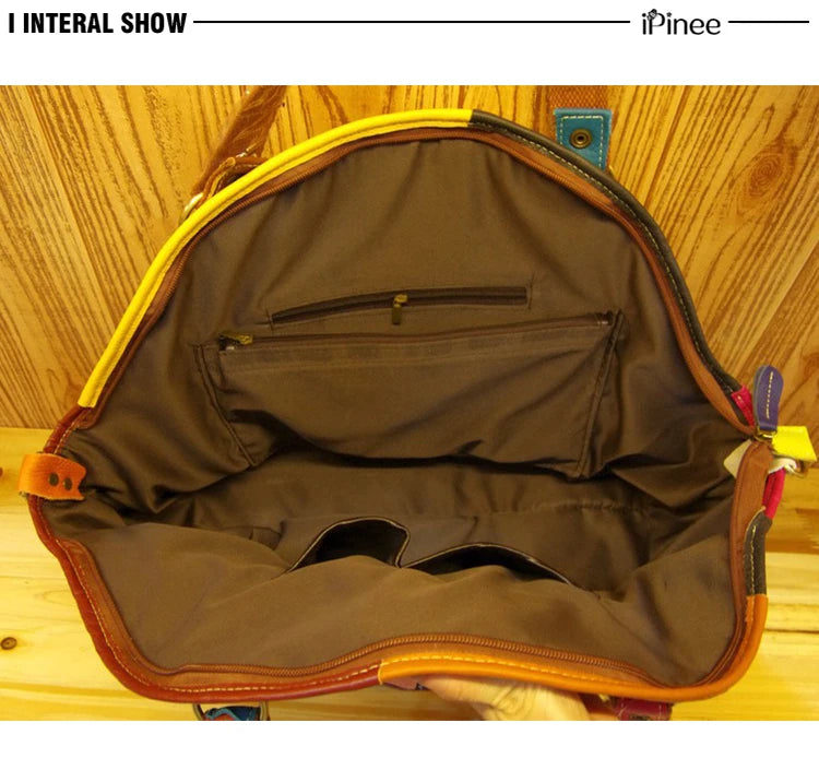 Patchwork Genuine Leather Shoulder Tote Bag for Women