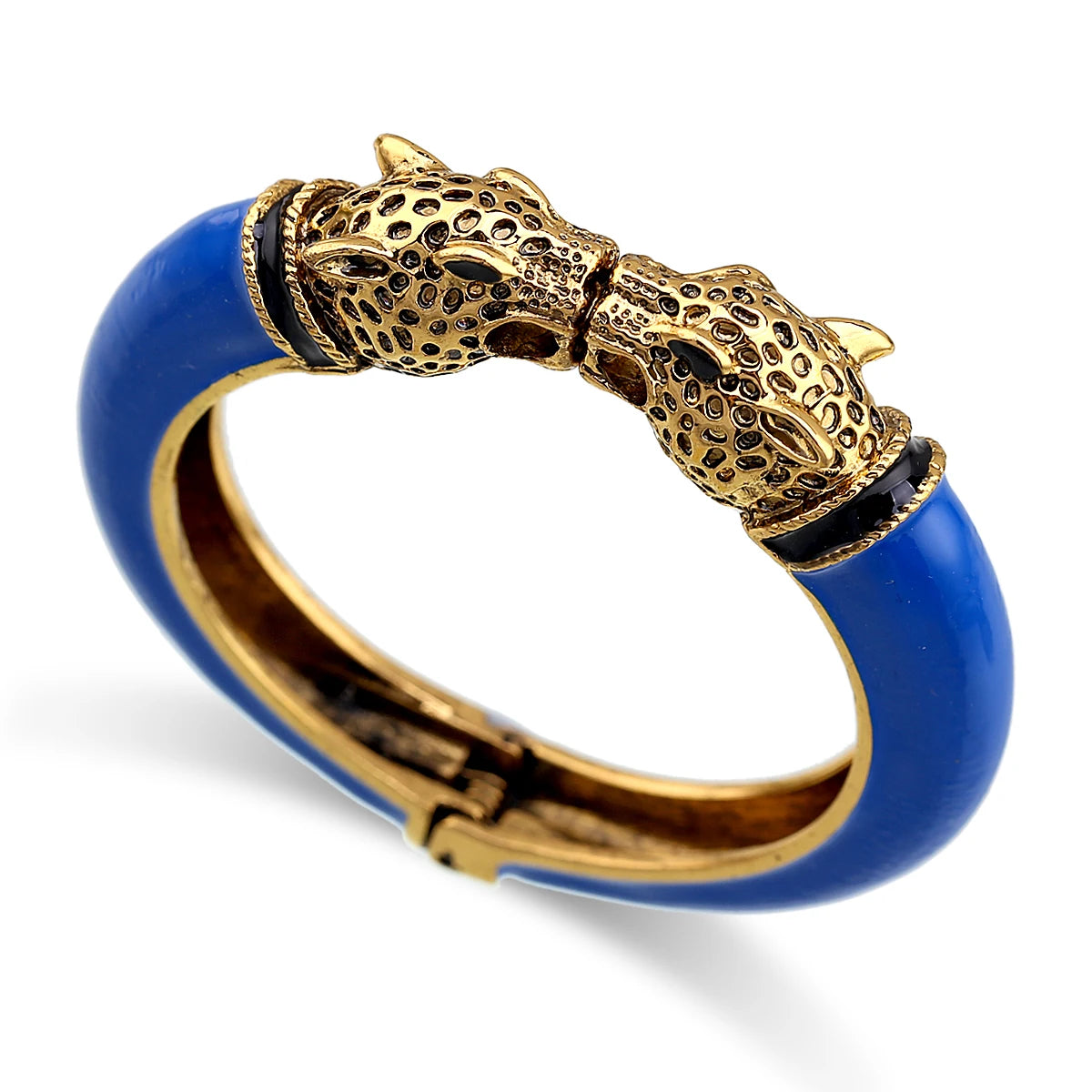 Double Leopard Head Enamel Cuff Bracelet for Women