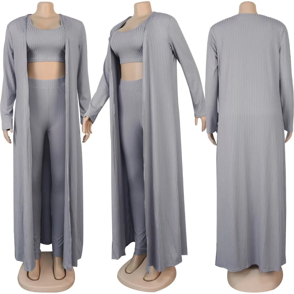 Slim Knit Three Piece Summer Lounge Outfit Set for Women