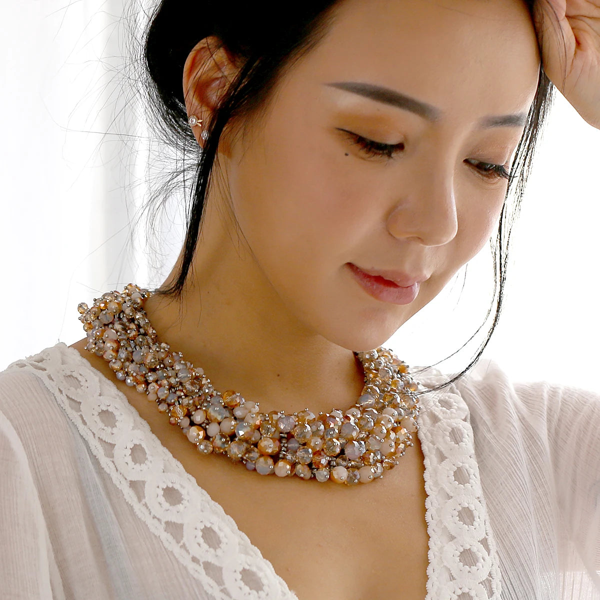 Double Layer Turquoise Bead Statement Necklace for Women