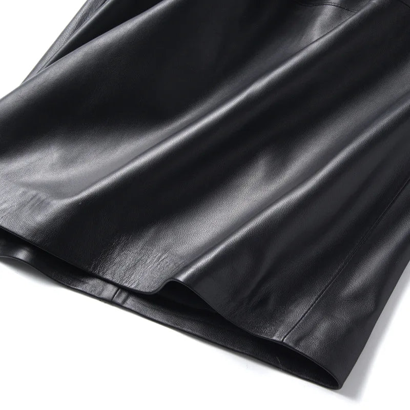 Leather Skirt Women With Pockets Midi Skirts Womens 2025 New Genuine Black And Green Sheepskin Leather Pencil Skirt Hgh Waist