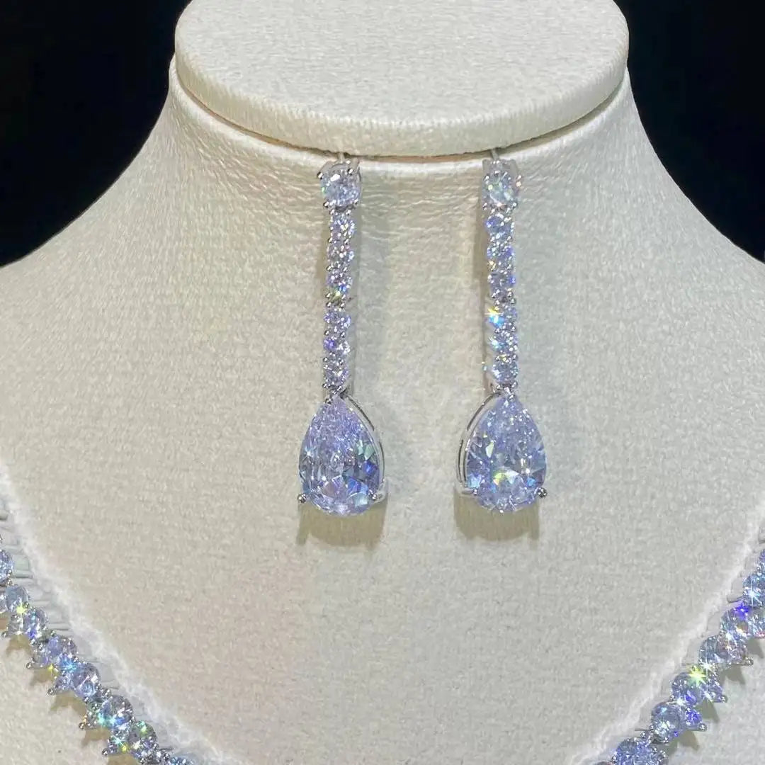 Bridal Water Drop Crystal Necklace And Earring Set For Women