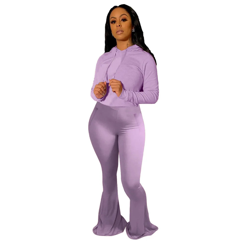 Regular Fit Hooded Wide Leg Tracksuit Set For Women