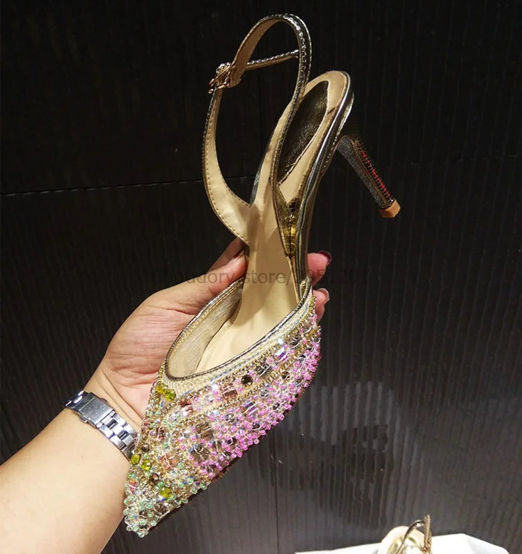 Elegant Sparkling Beaded Ankle Strap High Heel Wedding Pumps for Women
