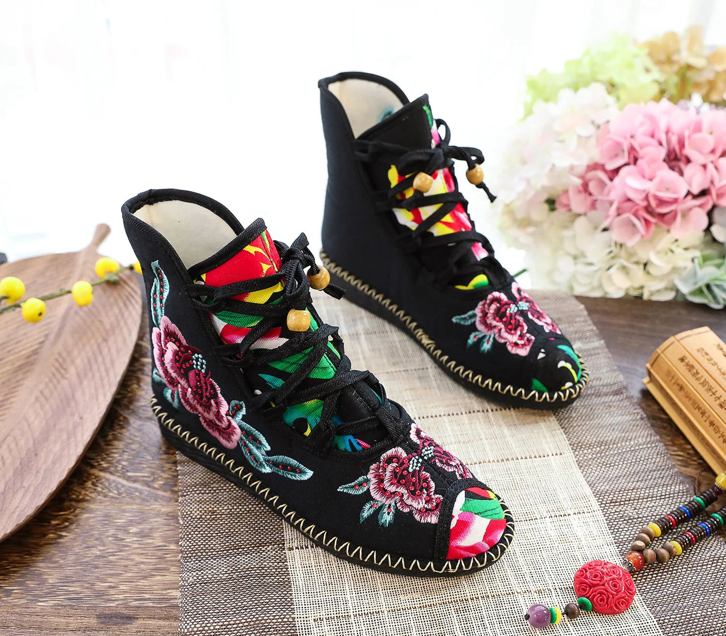 Vintage Floral Canvas Wedge Boot