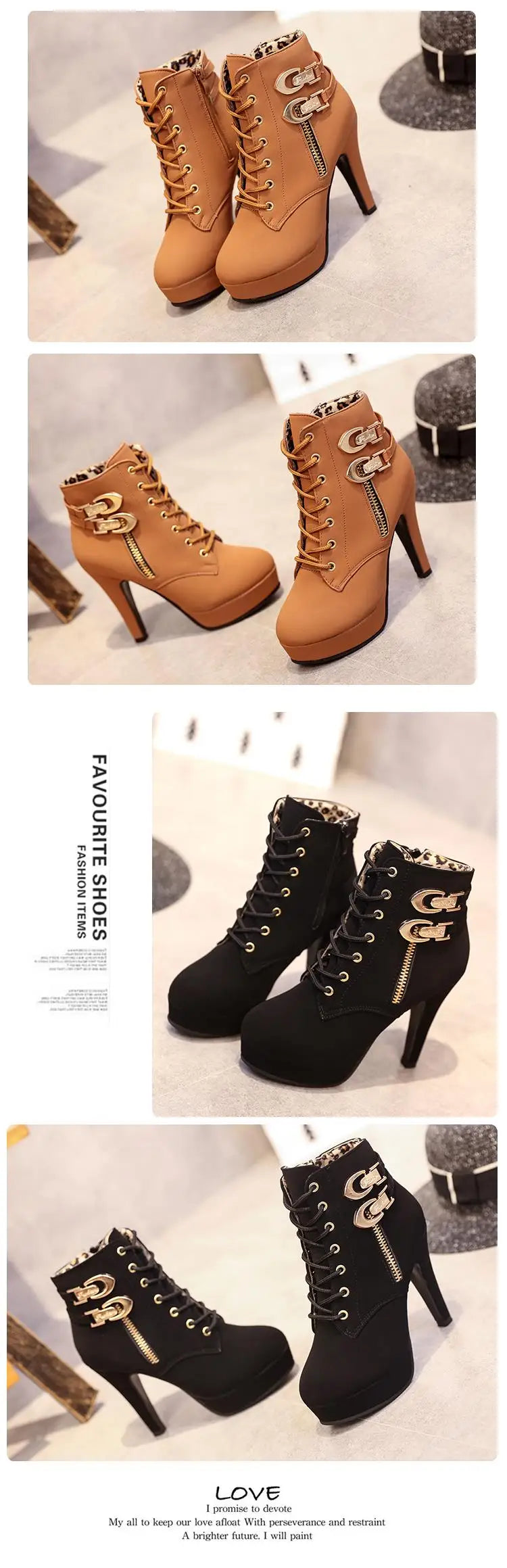 High Heel Platform Buckle Ankle Boots