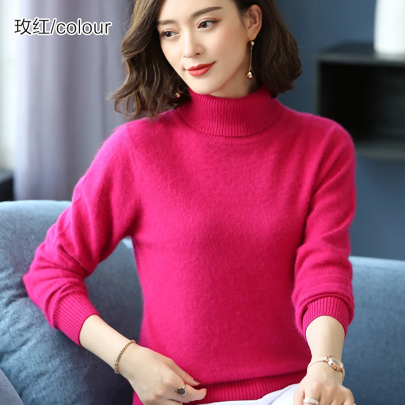 Warm High Collar Heavyweight Knit Pullover Sweater for Women