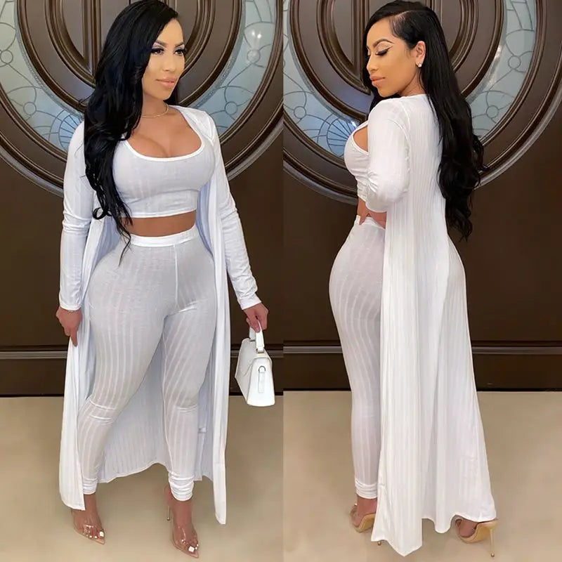 Slim Knit Three Piece Summer Lounge Outfit Set for Women