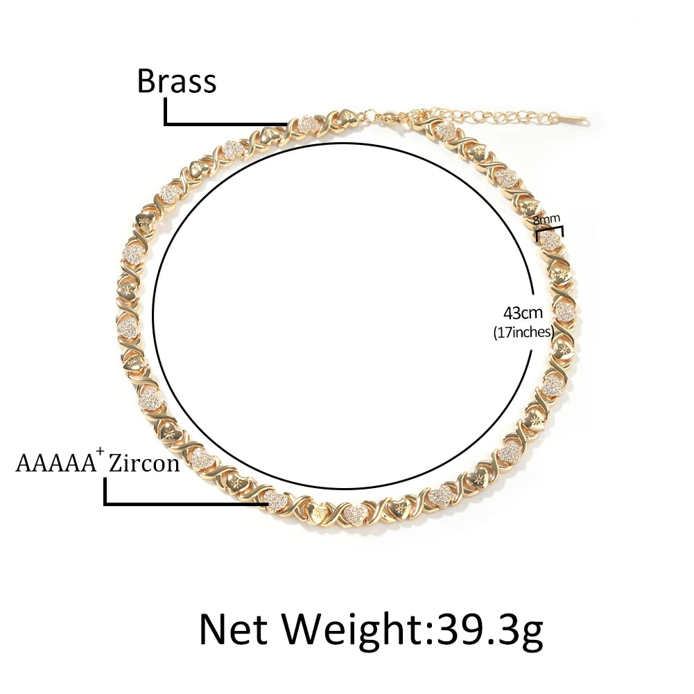 UWIN 2025 Diamond-Cut Hearts Stampato Bracelet 18K Gold Iced Out Heart and Kisses XO Chain Bracelet