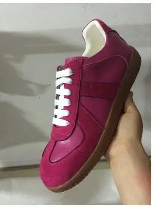 Elegant High Quality Red Leather Lace Up Low Top Running Shoes For Men