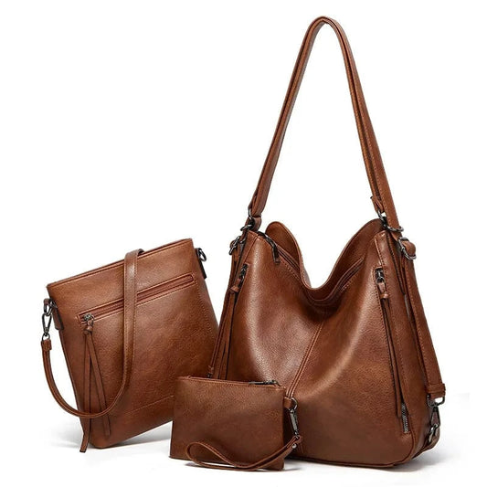 Hot Sale Large Capacity 3 Pieces Set PU Leather Tote Bag Ladies Purse Shoulder Messenger Cosmetic Bag Handbags Travel Backpack