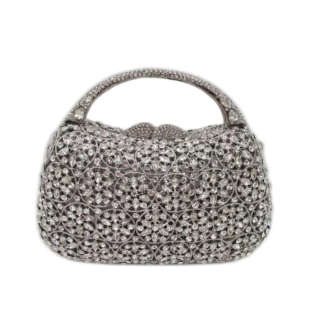 Women Champagne/Blue Color Stone Evening Bags Purses and Handbags Wedding Party Dinner Crystal Flower Clutch Bags Minaudiere Bag