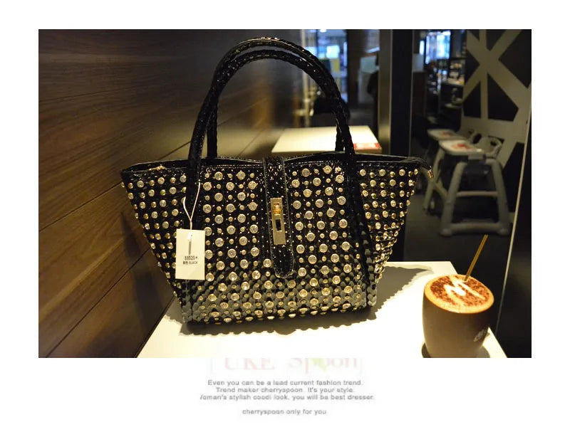 Rhinestone Patent Leather Crossbody Handbag for Women