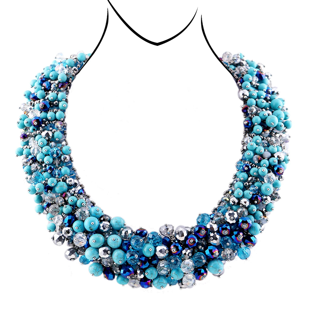 Double Layer Turquoise Bead Statement Necklace for Women