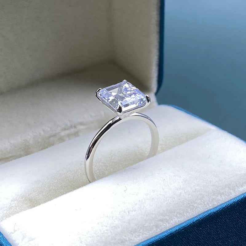 PANSYSEN White/Yellow/Rose Gold Color Luxury 8x10MM Emerald Cut AAA Zircon Rings for Women 100% 925 Sterling Silver Fine Jewelry