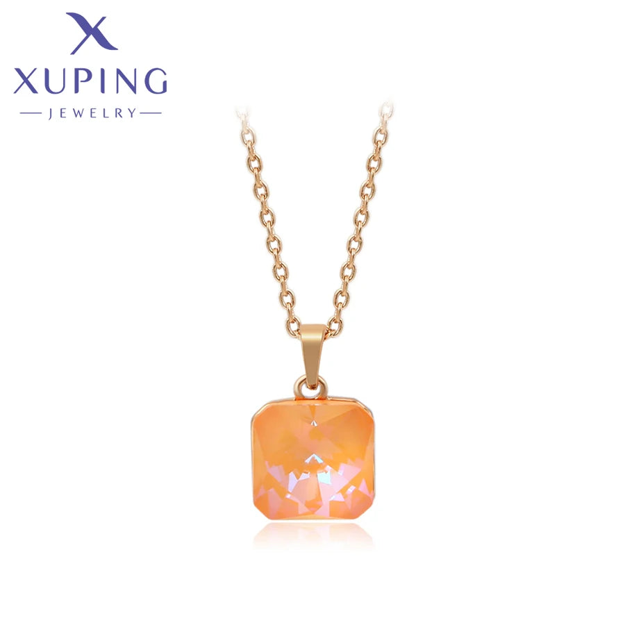 Square Crystal Pendant Necklace