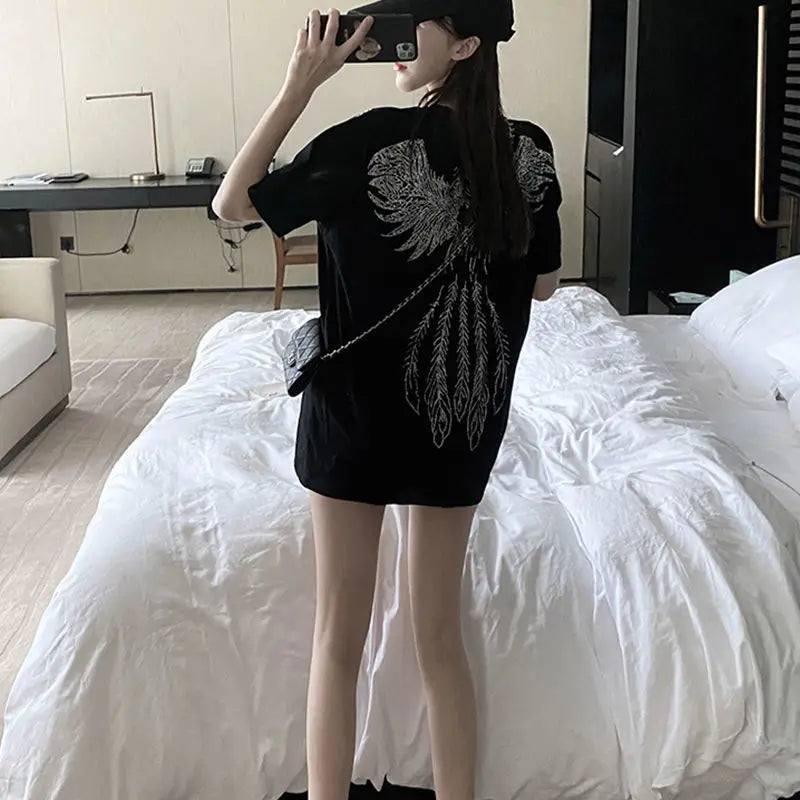 Fashion Women's T-shirt For Summer Short Sleeve Pulovers Midi Loose Clothes Casual Graphic Aesthetic Cotton Tops Korean T Shirt