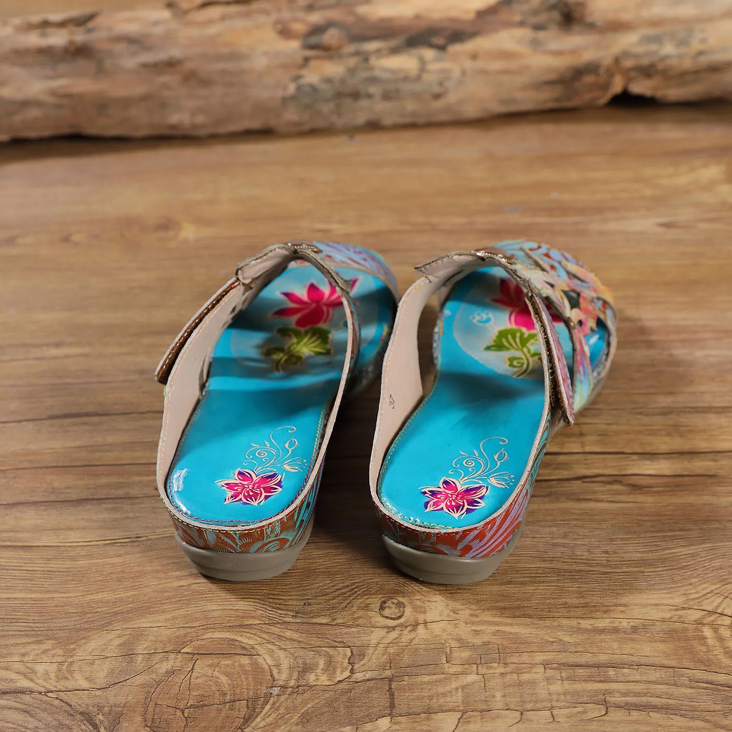 Hand Painted Genuine Leather Outdoor Summer Slides for Women