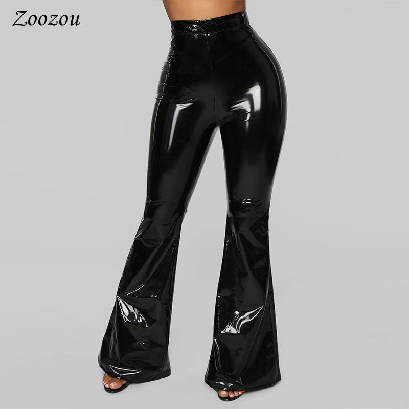 High Waist Shiny Leather Pants
