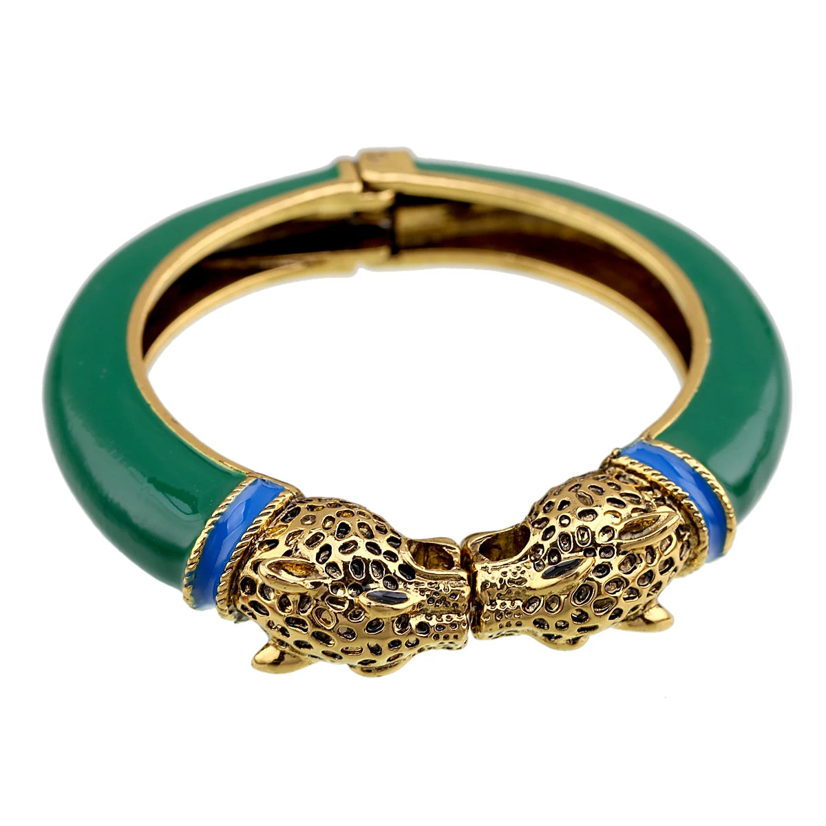 Double Leopard Head Enamel Cuff Bracelet for Women