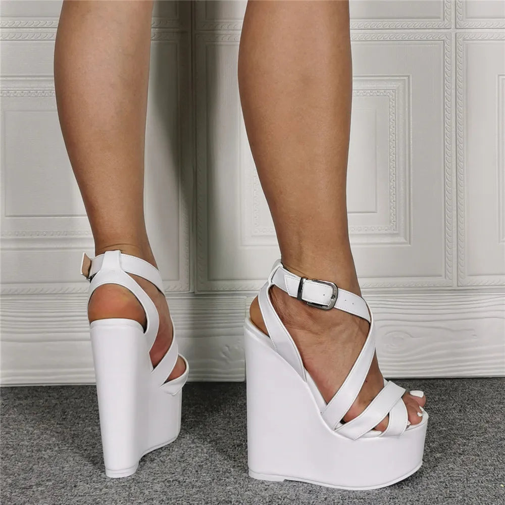 Comfortable Cushioned White Wedge Sandals With Cross Straps For Women