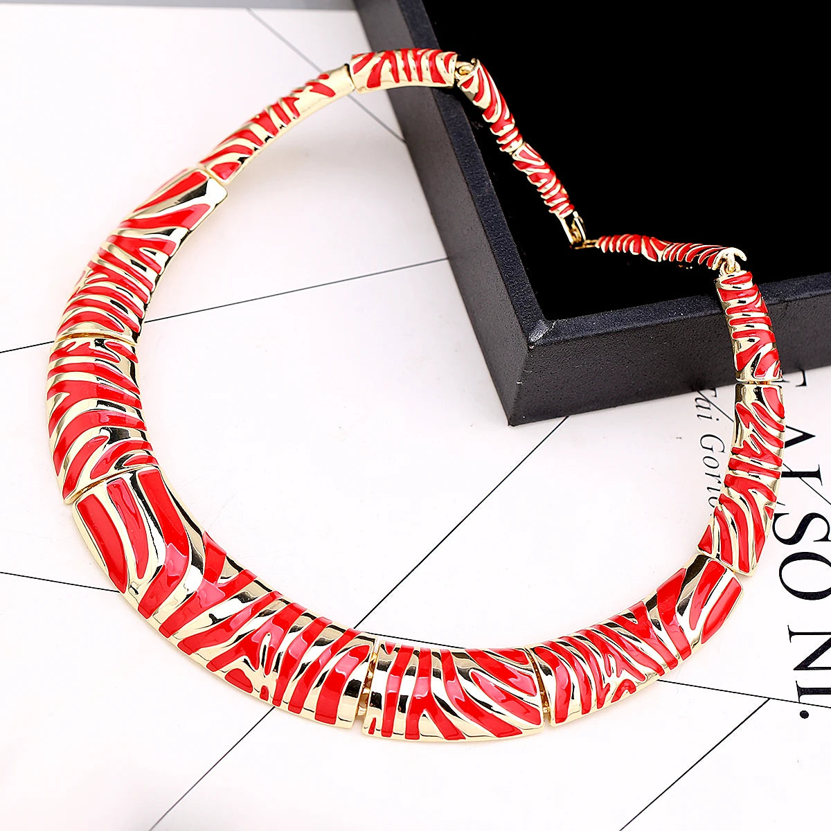 Gold Plated Zebra Stripe Enamel Collar Necklace for Women
