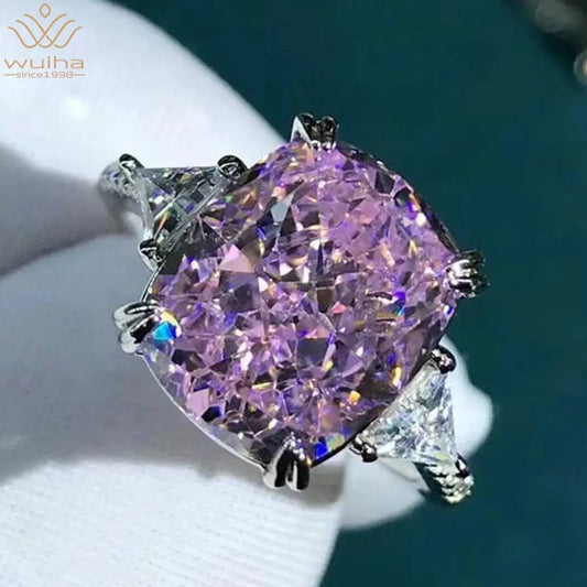 WUIHA Luxury 925 Sterling Silver 3EX Cushion Cut 5CT VVS Pink Created Moissanite Wedding Engagement Customized Ring Fine Jewelry