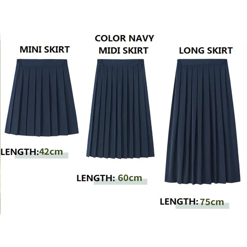 Preppy Black XS - 5XL Pleated Mini Skirt Short Women Summer Autumn Uniform High Waisted Skirts Knee Length Saia Feminina