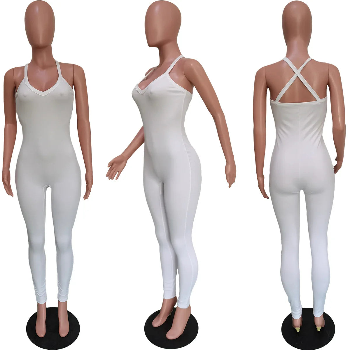 Sleeveless V Neck Criss Cross Back Jumpsuit For Women