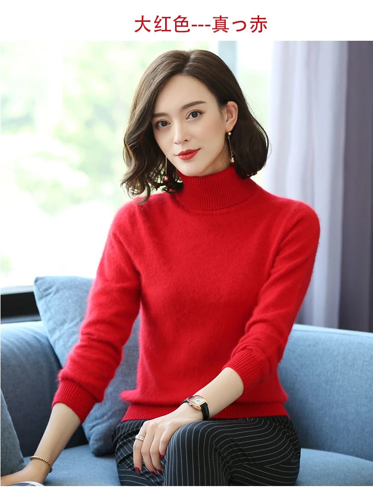 Warm High Collar Heavyweight Knit Pullover Sweater for Women