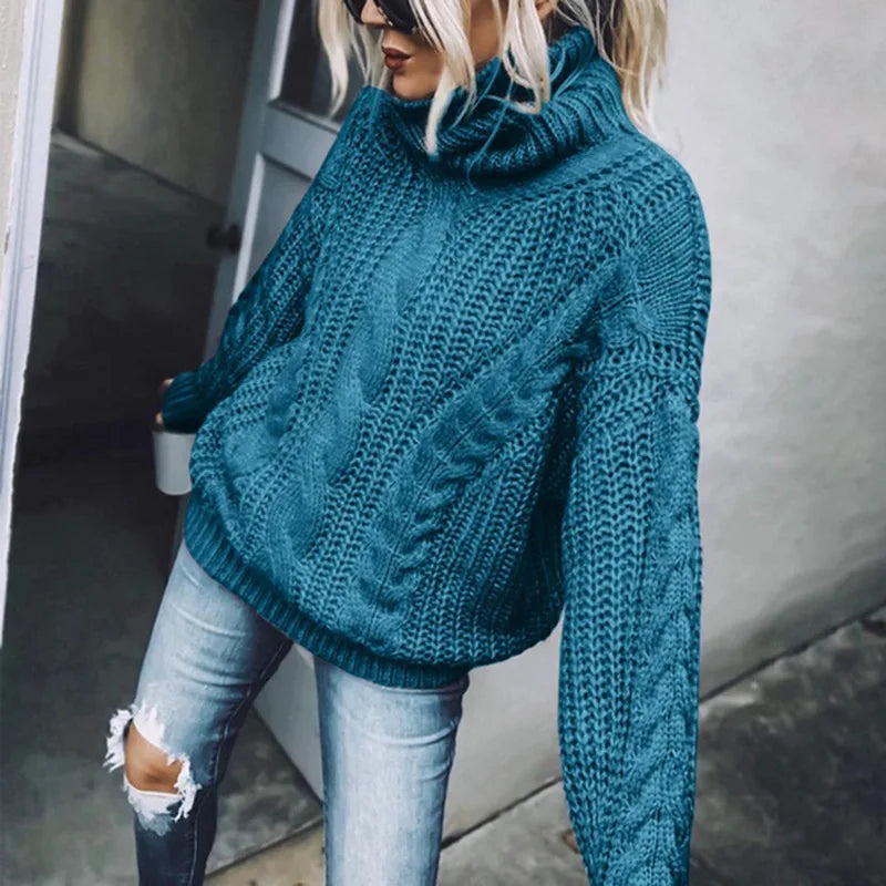 Oversized Chunky Knit Turtleneck Sweater for Women