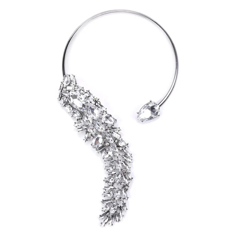 Green Crystal Open Collar Choker Necklace for Women