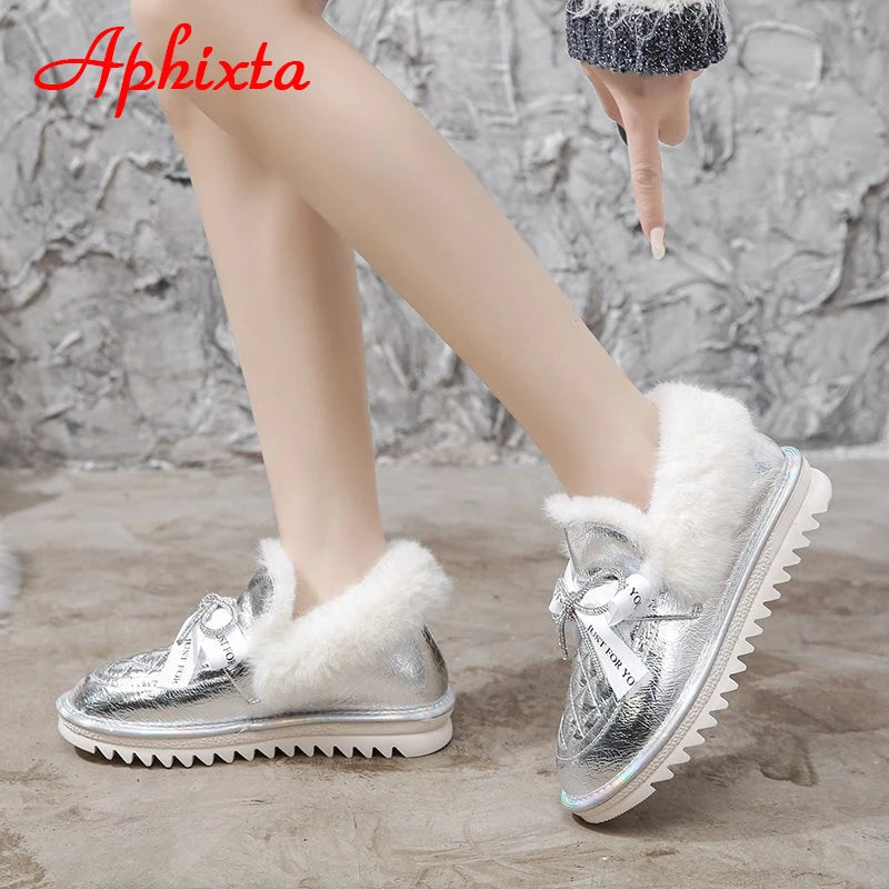 Waterproof Silver Bling Warm Plush Snow Boots for Women