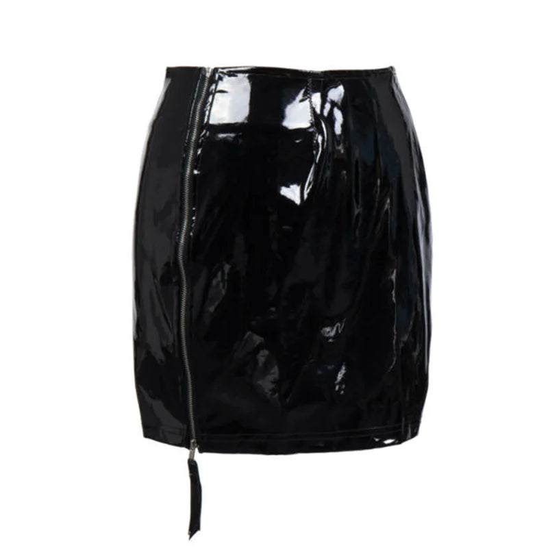 Gothic Wet Look PVC with Zipper Mini Skirt for Women