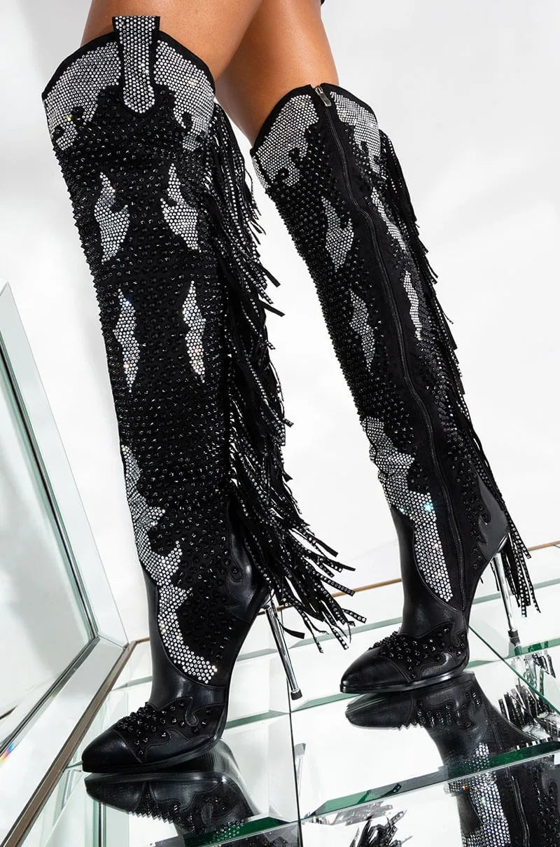 Embellished Rhinestone Over The Knee Boots For Women