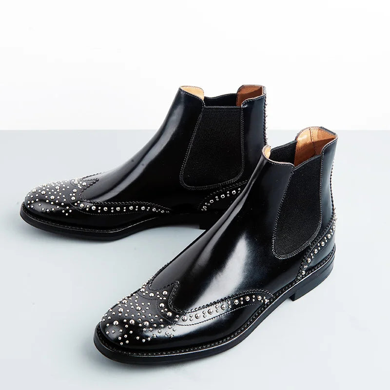 Rivet Patent Leather Slip On Ankle Boots for Women