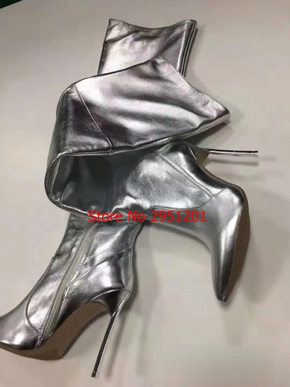 Silver Crystal Square Knee High Boots