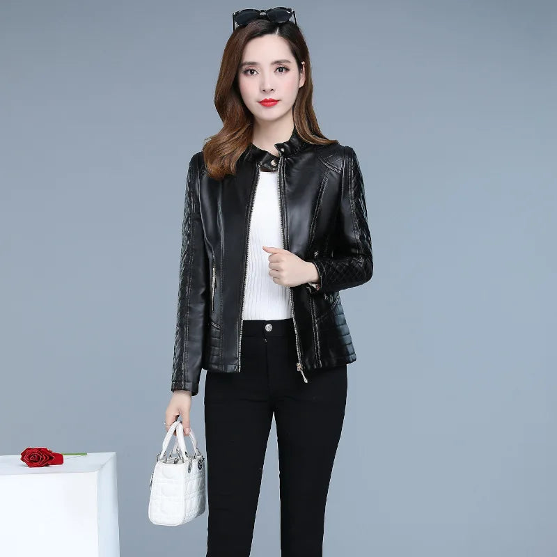 Slim Fit Cropped Faux Leather Coat
