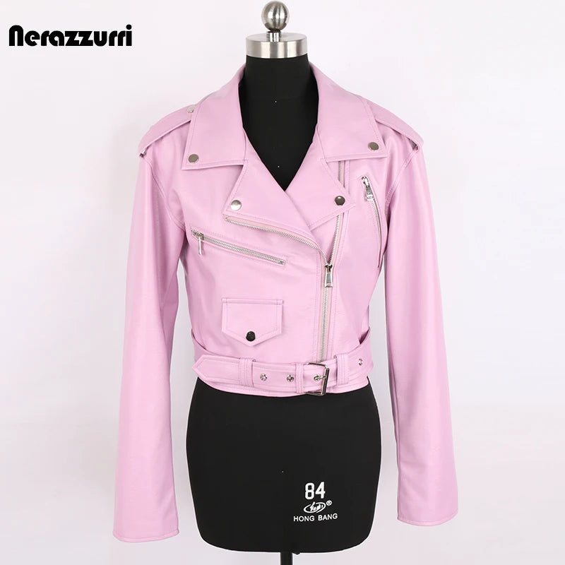Faux Leather Short Biker Jacket with Zipper and Epaulets for Women