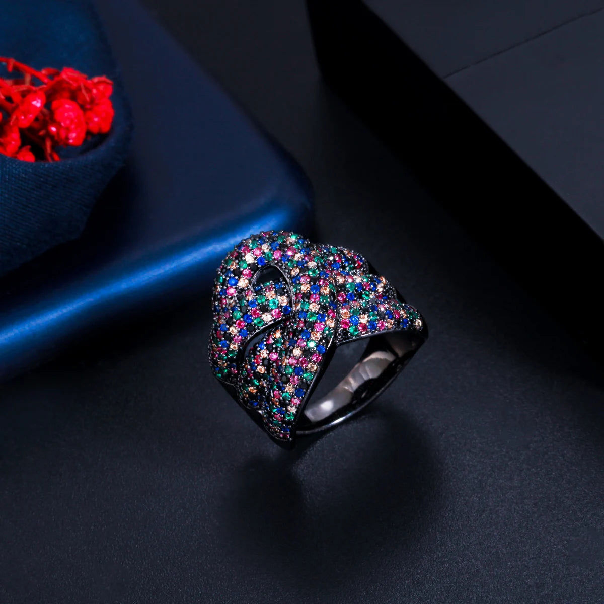 Adjustable Multicolor Cubic Zirconia Snake Ring for Women