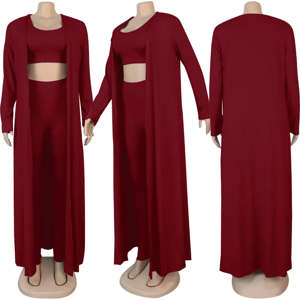 Slim Knit Three Piece Summer Lounge Outfit Set for Women