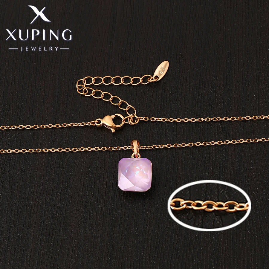 Square Crystal Pendant Necklace