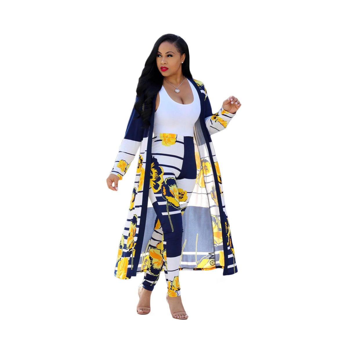 Long Cardigan and Bodycon Pants Two Piece Set for Women